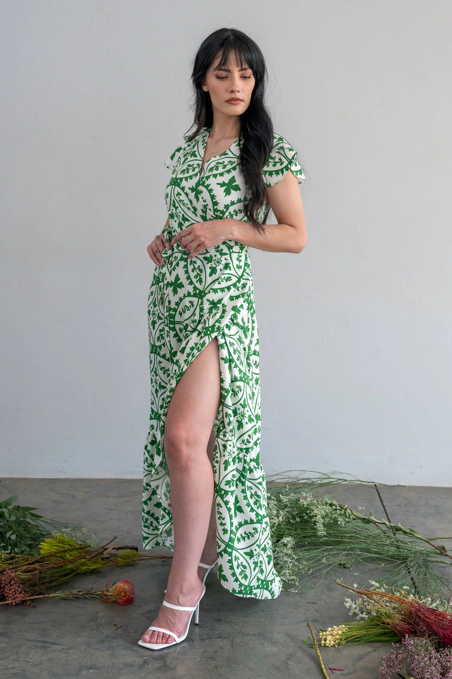 Differently: Maxi petal wrap dress – Green Arabesque