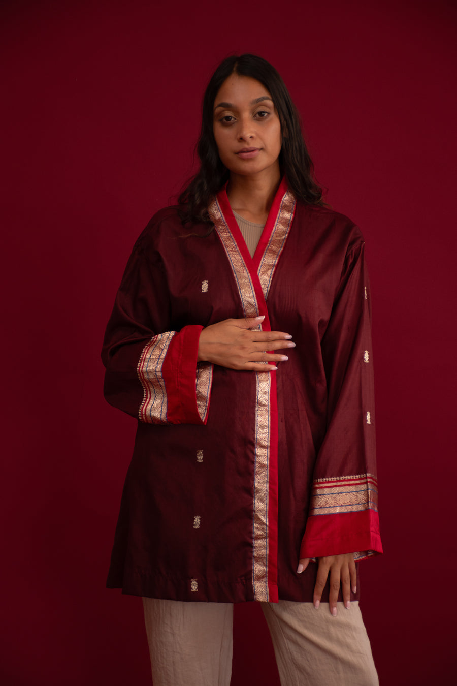 Sari for Change: The Maroon Short Kimono Jacket