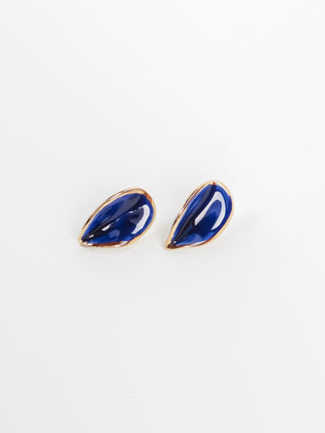 Nina Bosch: Flora Leaf Earrings - Blue